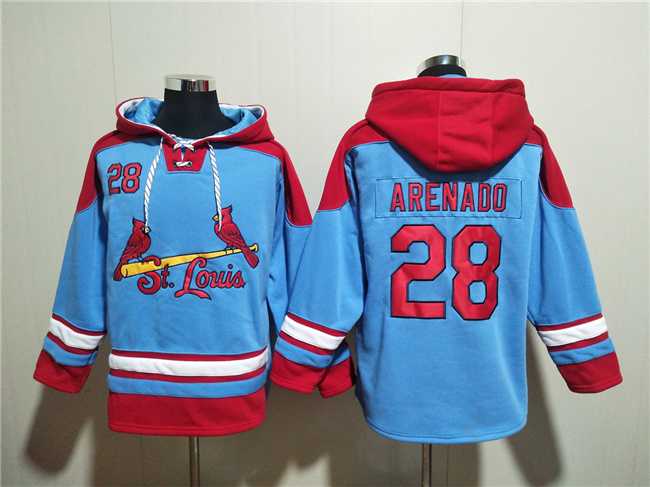Men's St.Louis Cardinals #28 Nolan Arenado Blue Ageless Must-Have Lace-Up Pullover Hoodie,We sell and wholesale Men's St.Louis Cardinals #28 Nolan Arenado Blue Ageless Must-Have Lace-Up Pullover Hoodie on line form chian!